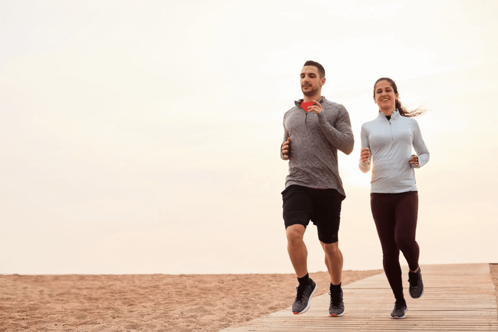 two people running outside